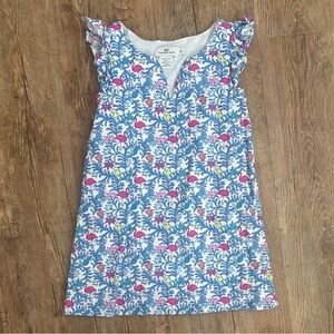 blue and pink vineyard vines flamingo dress